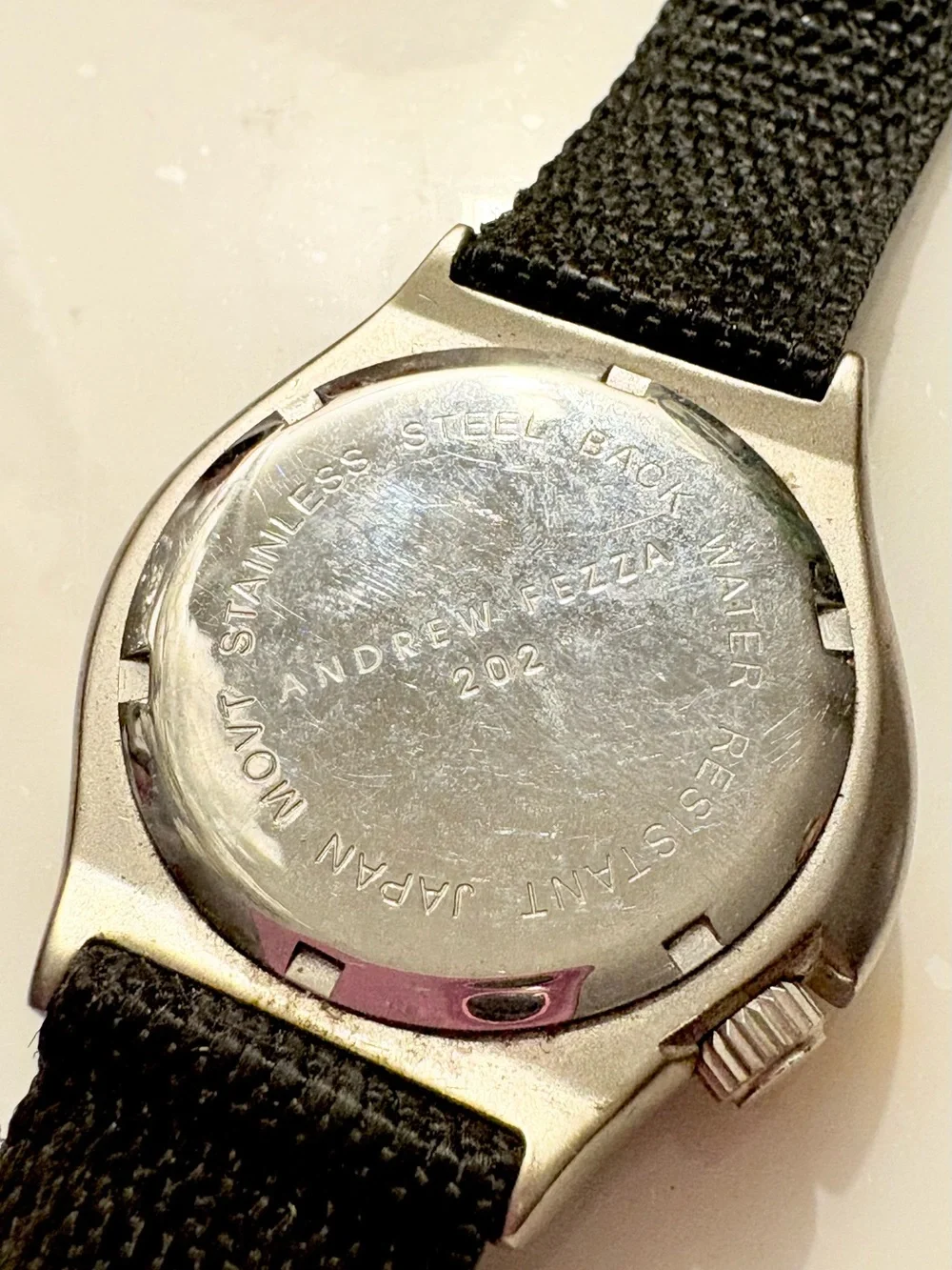 Andrew Fezza Yellow Dial Watch with Black Bezel and Strap Water Resistant Quartz